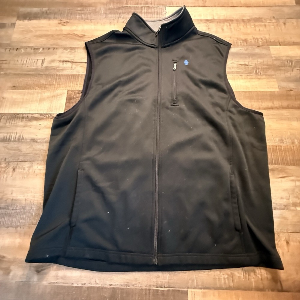 Izod Men's XL Full Zip Vest Fleece Black Contrast Blue Trim Embroidered Logo